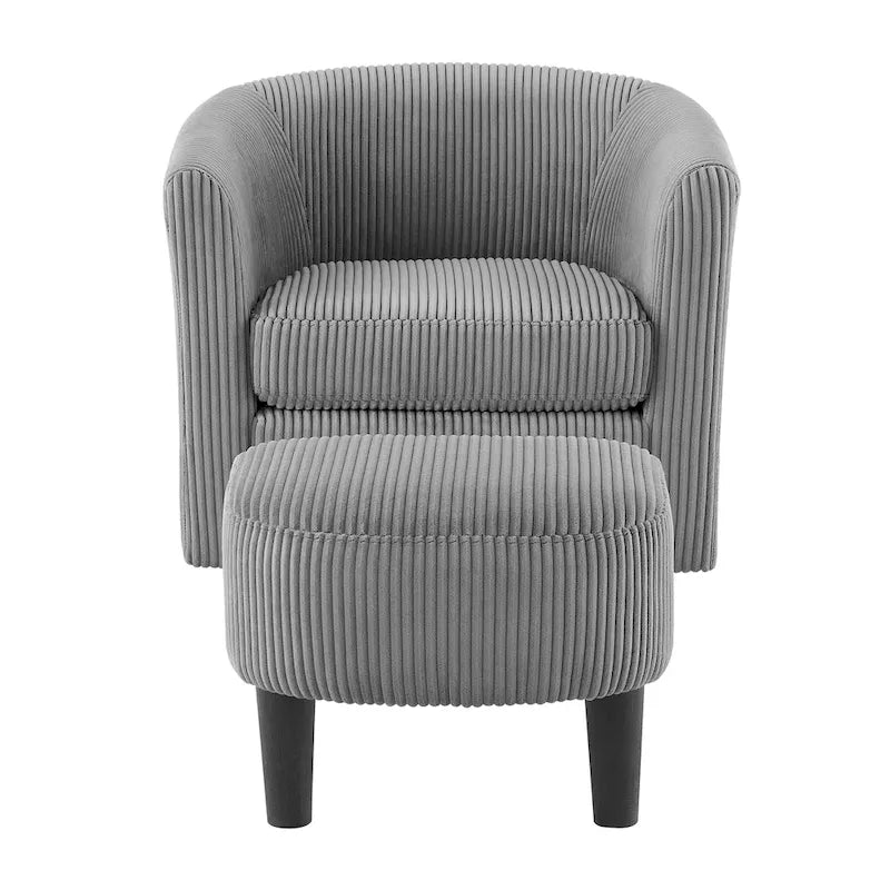 Fauteuil d'appoint pivotant en velours côtelé gris avec ottoman