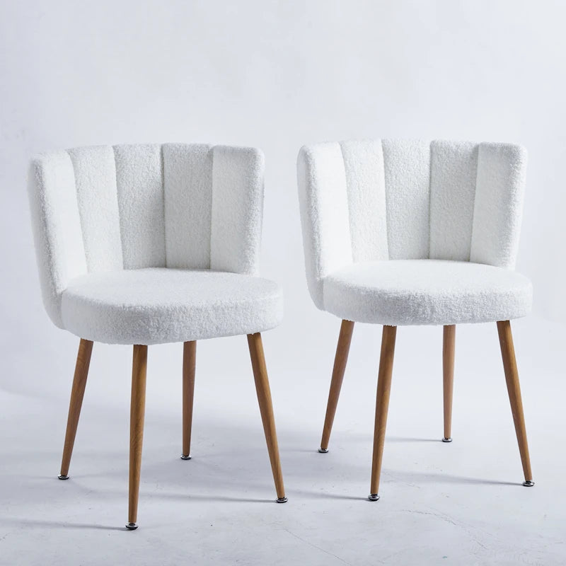 Lot de 2 chaises de salle à manger avec pieds en métal et coussin en fausse fourrure à poils courts