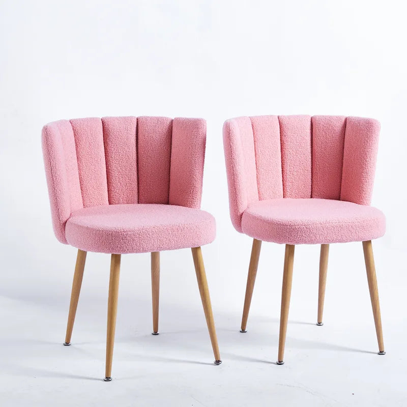 Lot de 2 chaises de salle à manger avec pieds en métal et coussin en fausse fourrure à poils courts