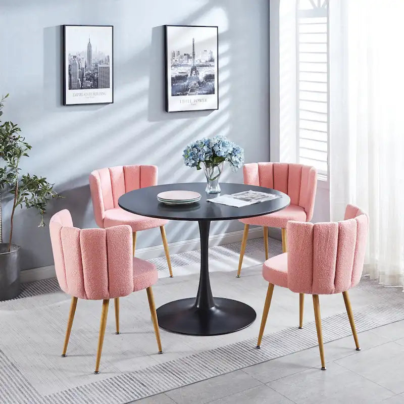 Lot de 2 chaises de salle à manger avec pieds en métal et coussin en fausse fourrure à poils courts