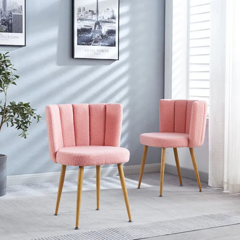 Lot de 2 chaises de salle à manger avec pieds en métal et coussin en fausse fourrure à poils courts
