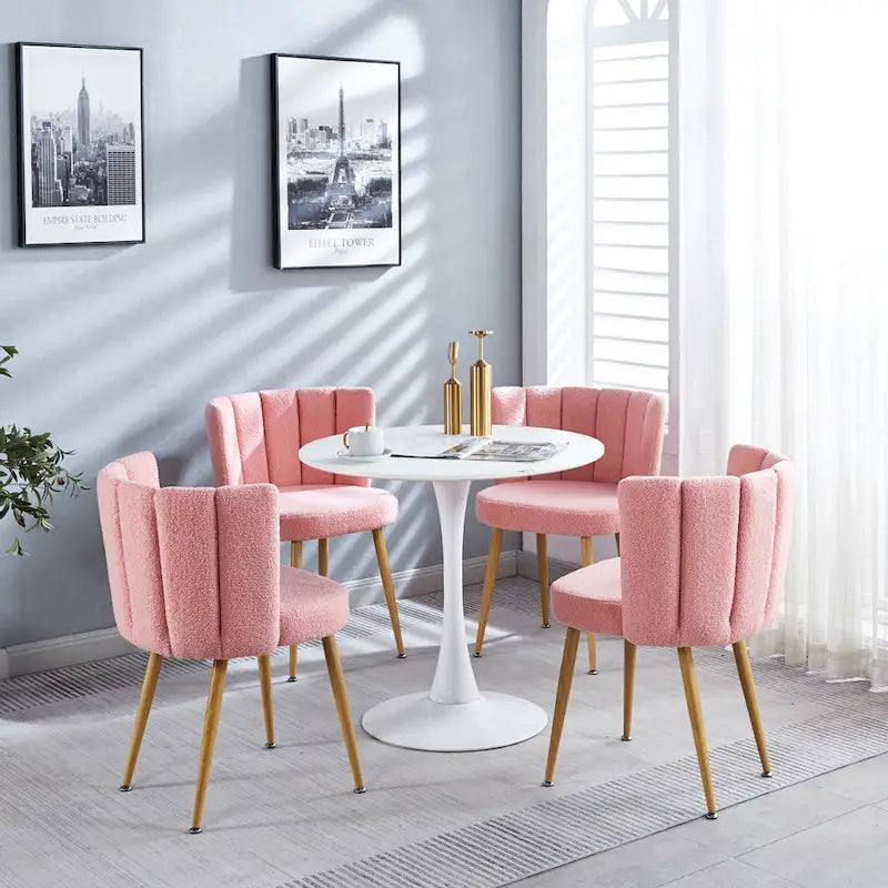 Lot de 2 chaises de salle à manger avec pieds en métal et coussin en fausse fourrure à poils courts