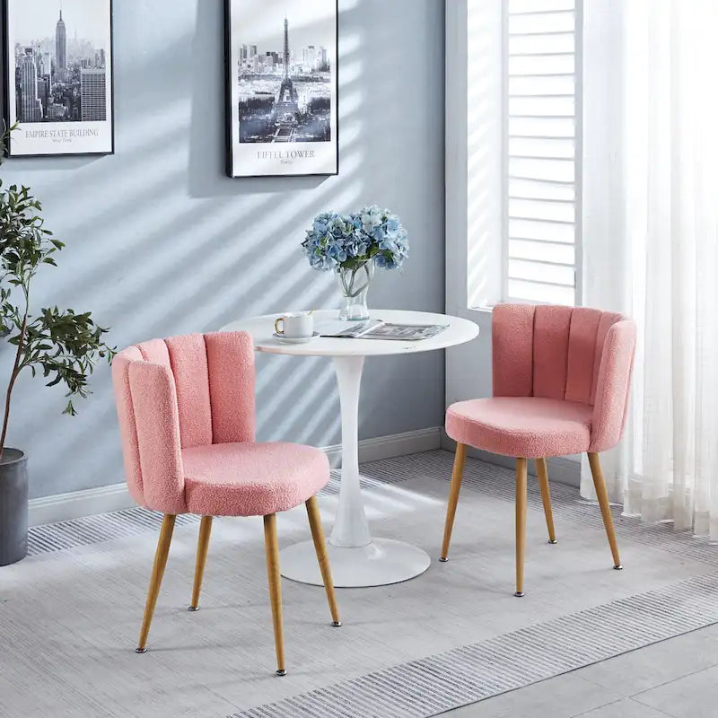 Lot de 2 chaises de salle à manger avec pieds en métal et coussin en fausse fourrure à poils courts