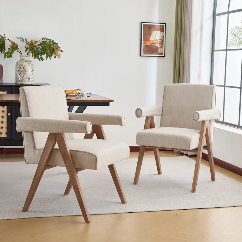 Chaise de salle à manger en tissu avec accoudoirs (lot de 2)