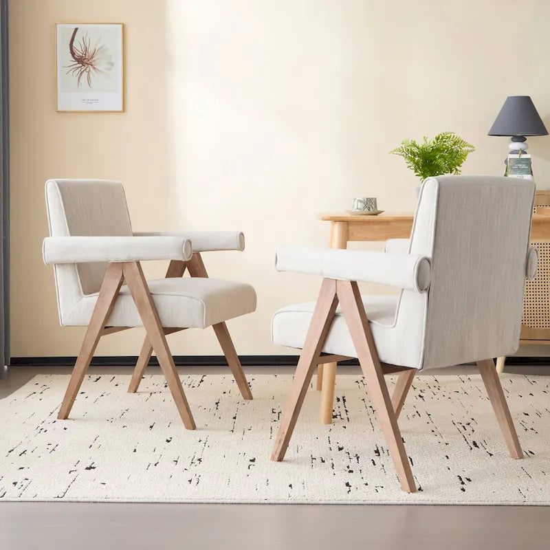 Chaise de salle à manger en tissu avec accoudoirs (lot de 2)