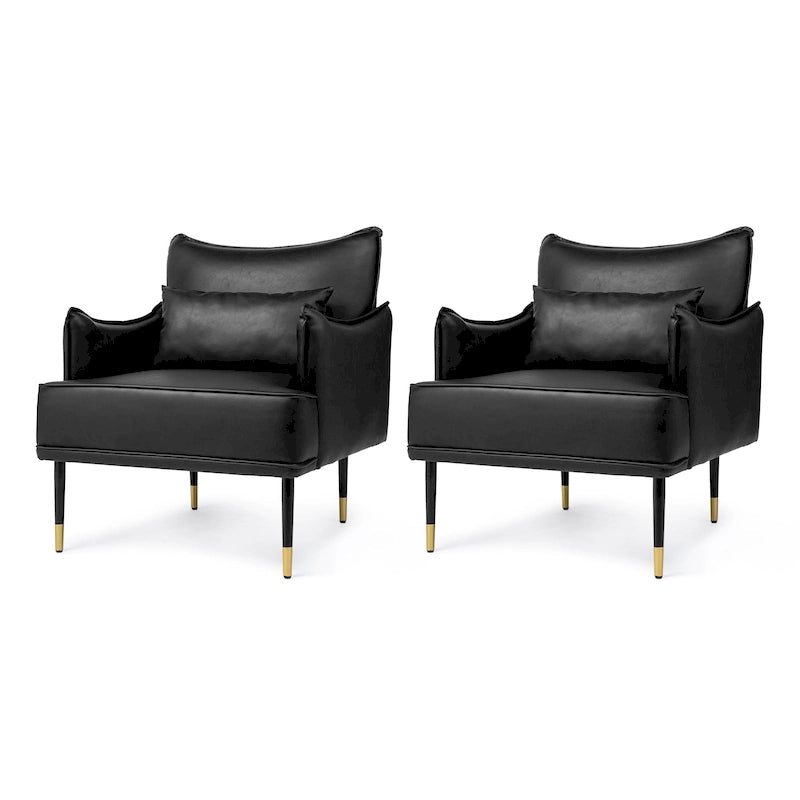 Lot de 2 fauteuils en similicuir style Mid-Century avec pochette latérale - 75 cm L x 81 cm H x 73 cm P