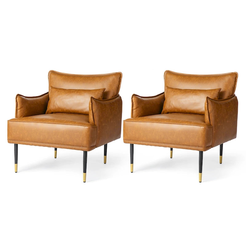 Lot de 2 fauteuils en similicuir style Mid-Century avec pochette latérale - 75 cm L x 81 cm H x 73 cm P