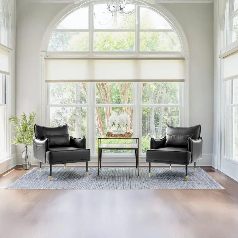 Lot de 2 fauteuils en similicuir style Mid-Century avec pochette latérale - 75 cm L x 81 cm H x 73 cm P