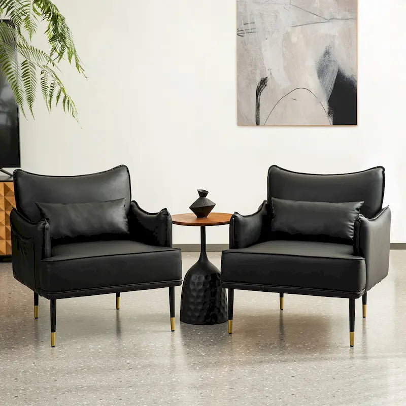 Lot de 2 fauteuils en similicuir style Mid-Century avec pochette latérale - 75 cm L x 81 cm H x 73 cm P