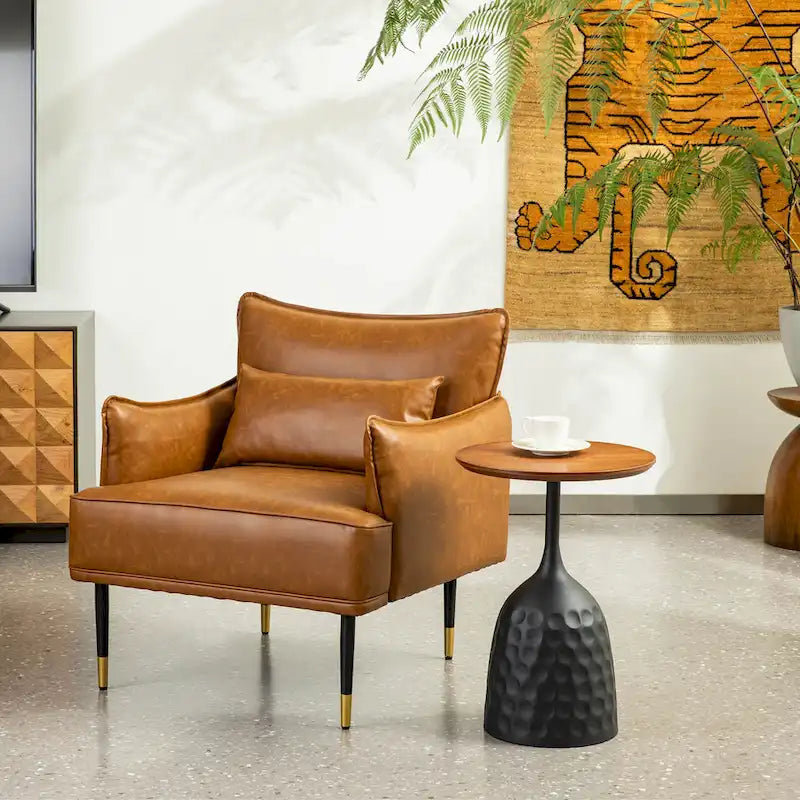 Lot de 2 fauteuils en similicuir style Mid-Century avec pochette latérale - 75 cm L x 81 cm H x 73 cm P