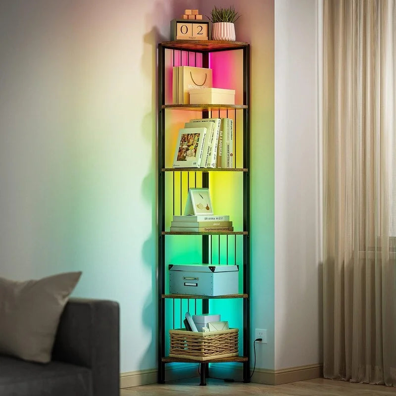 Étagère d'angle à 6 niveaux avec lumières LED