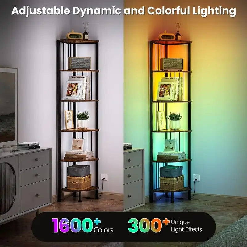 Étagère d'angle à 6 niveaux avec lumières LED