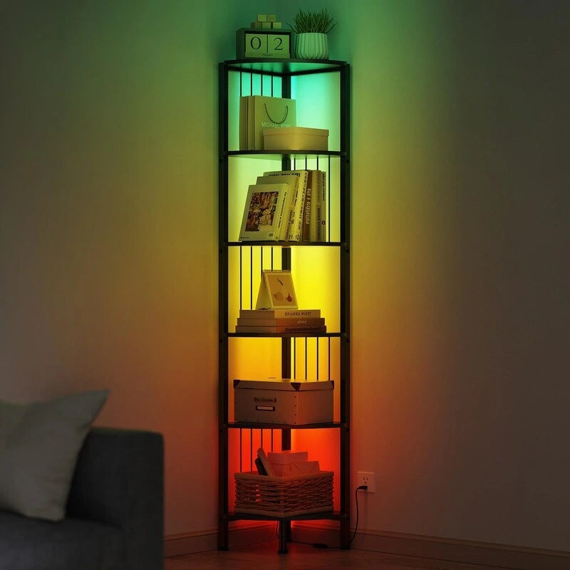 Étagère d'angle à 6 niveaux avec lumières LED