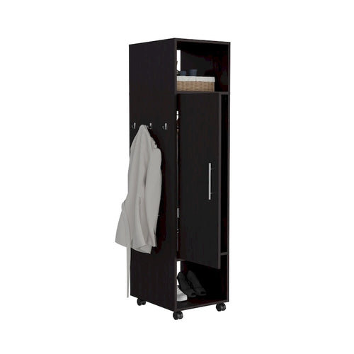 Armoire-miroir de 40 cm avec trois étagères, roulettes et tringle de suspension