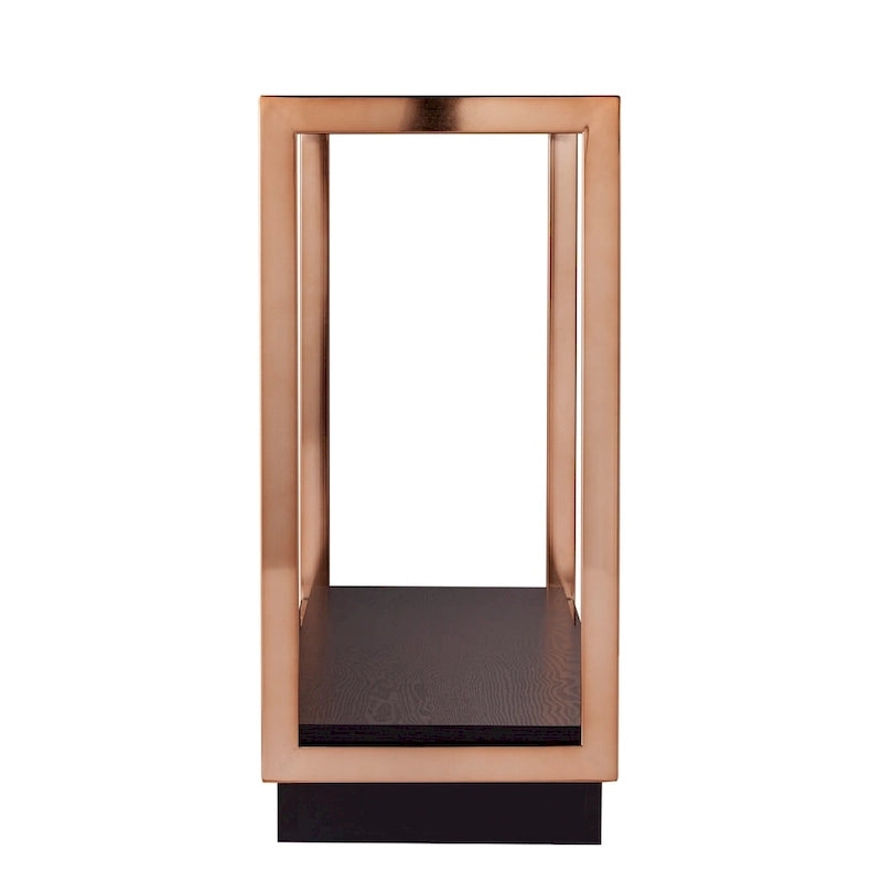 Console moderne en métal couleur champagne avec plateau en verre