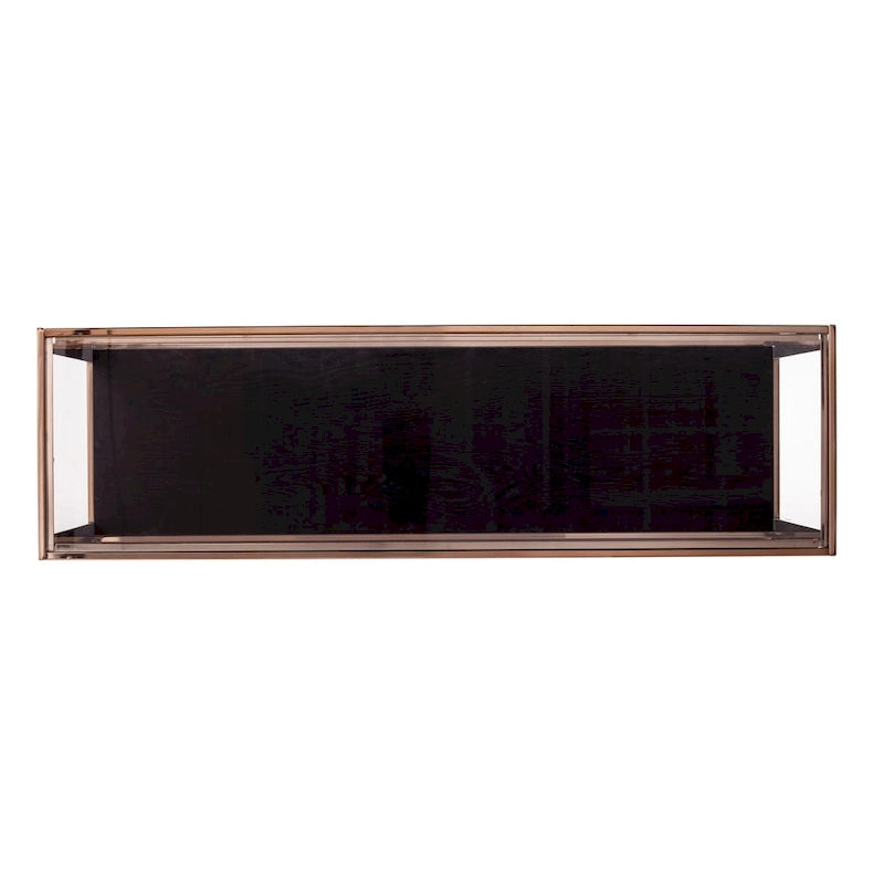 Console moderne en métal couleur champagne avec plateau en verre