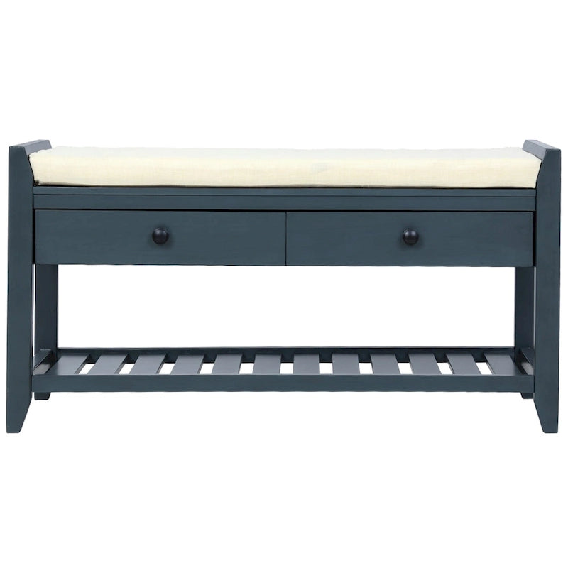 Banc de rangement d'entrée avec siège rembourré, tiroirs et étagère à chaussures