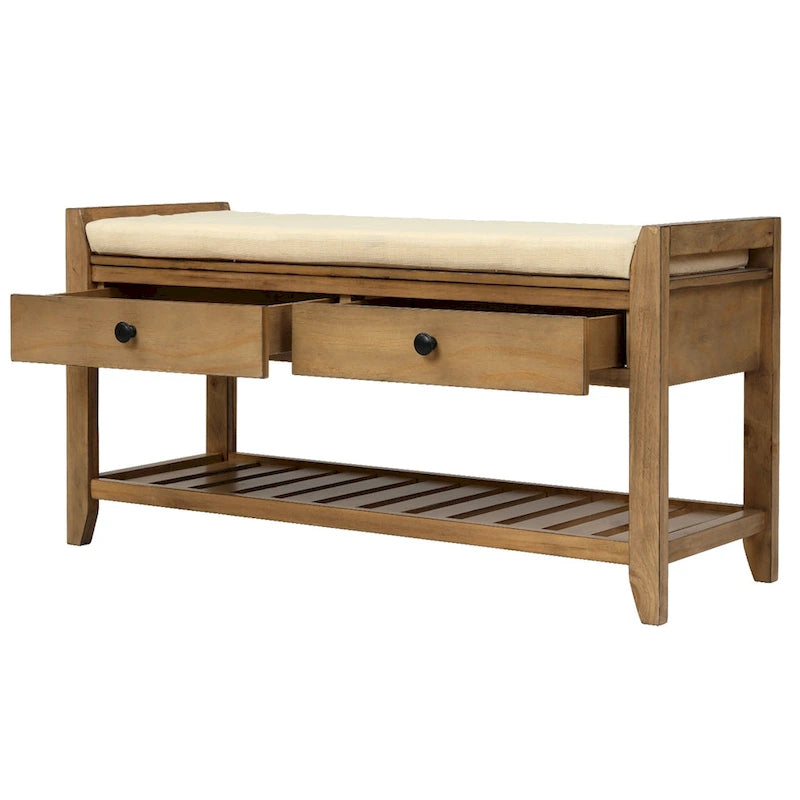 Banc de rangement d'entrée avec siège rembourré, tiroirs et étagère à chaussures