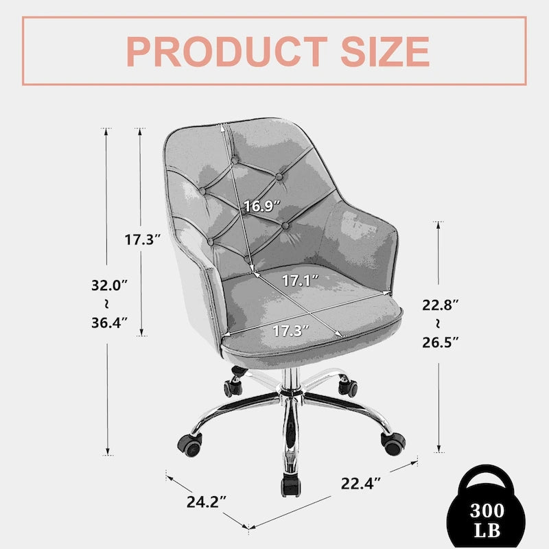 Chaise de bureau pivotante en velours à hauteur réglable