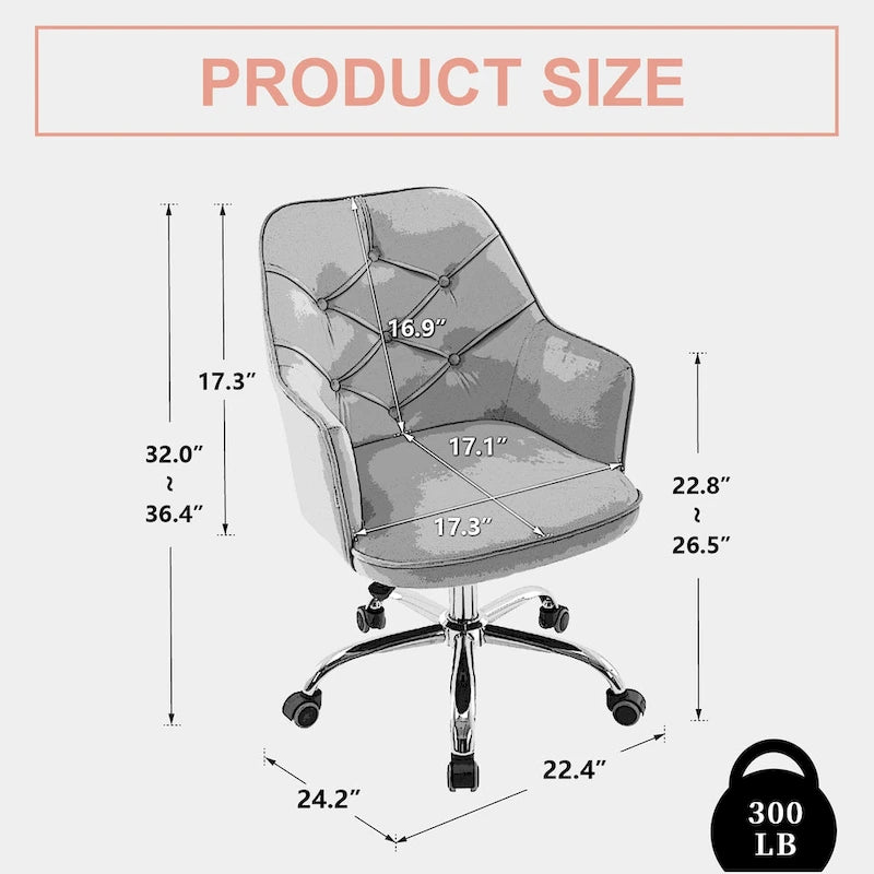 Chaise de bureau pivotante en velours à hauteur réglable