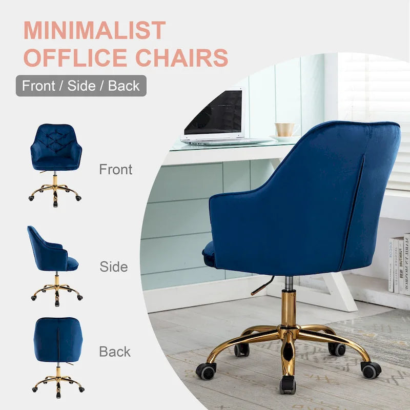 Chaise de bureau pivotante en velours à hauteur réglable