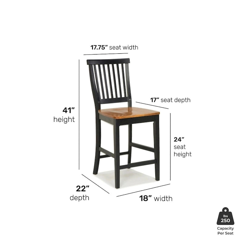 Tabouret de comptoir noir et chêne vieilli de 24 pouces
