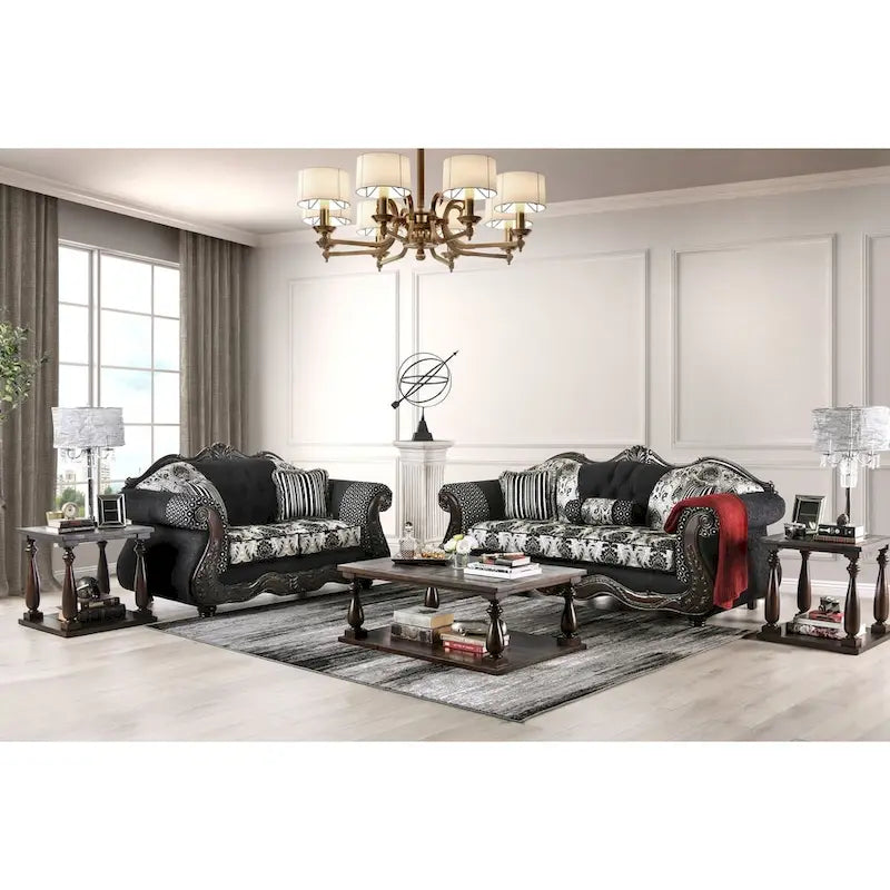 Causeuse semi-ferme en tissu noir traditionnel