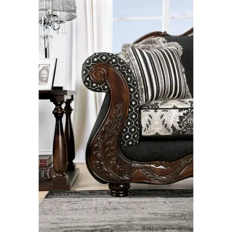 Causeuse semi-ferme en tissu noir traditionnel