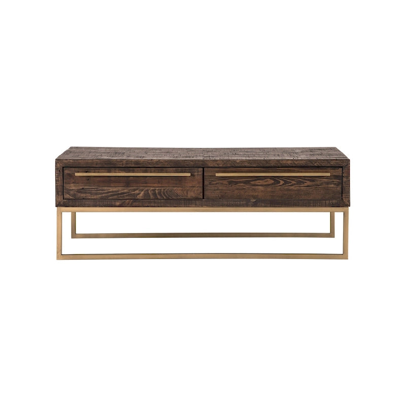 Table basse avec tiroir en métal marron foncé et or de 47"
