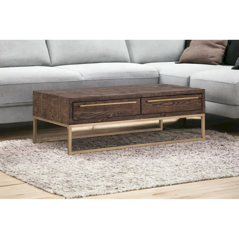 Table basse avec tiroir en métal marron foncé et or de 47"