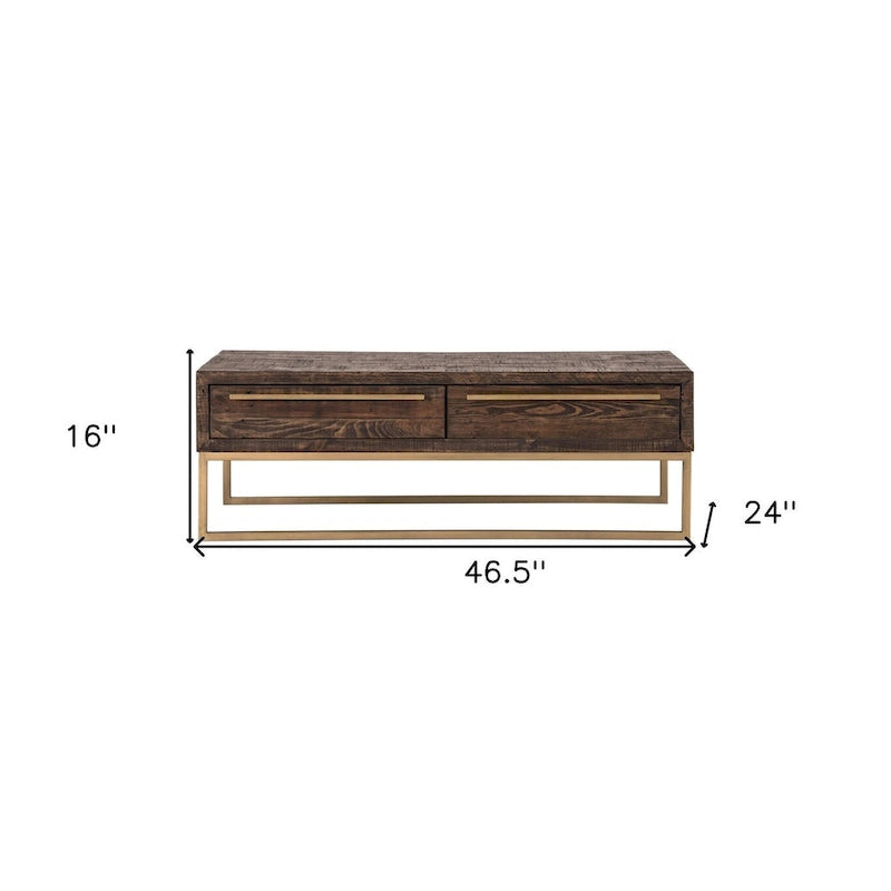 Table basse avec tiroir en métal marron foncé et or de 47"