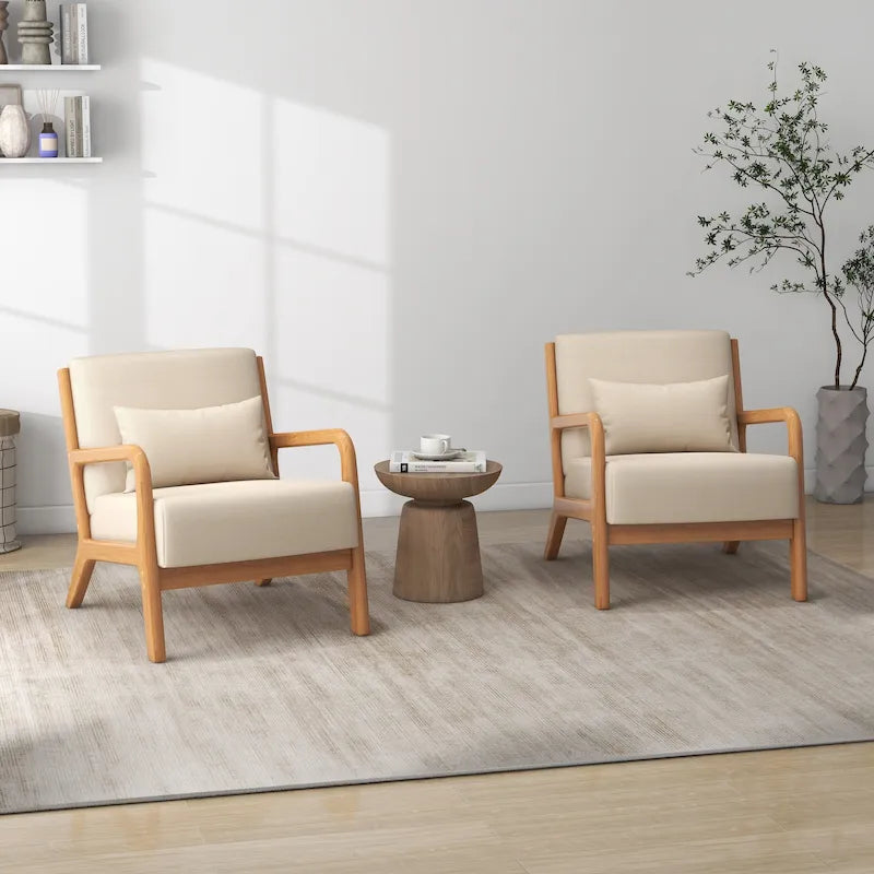 Fauteuil rembourré en tissu avec pieds en bois