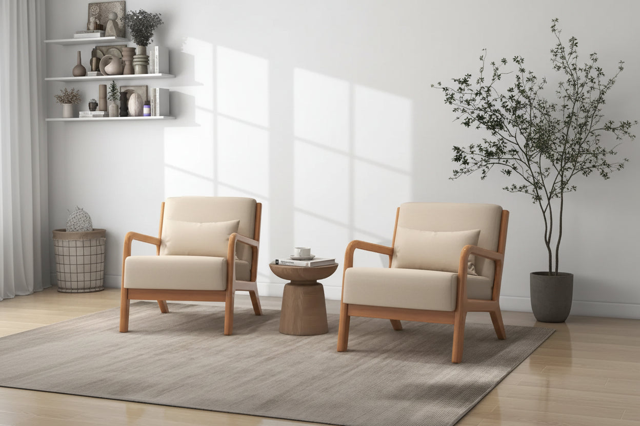 Mid-Century Modern Fabric Upholstered Wood Arm Chair