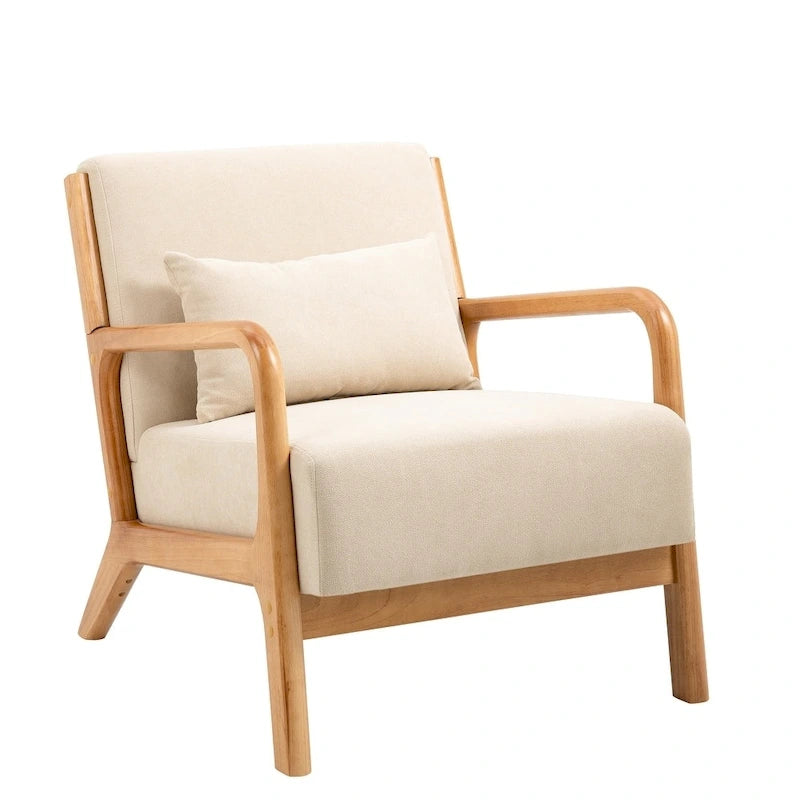 Fauteuil rembourré en tissu avec pieds en bois