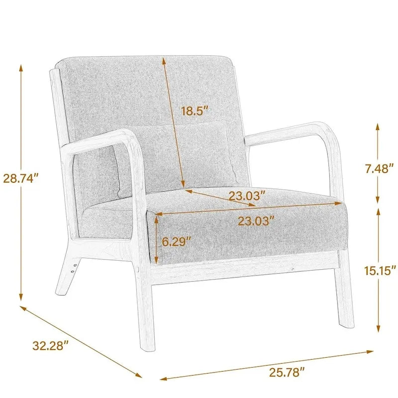 Fauteuil rembourré en tissu avec pieds en bois