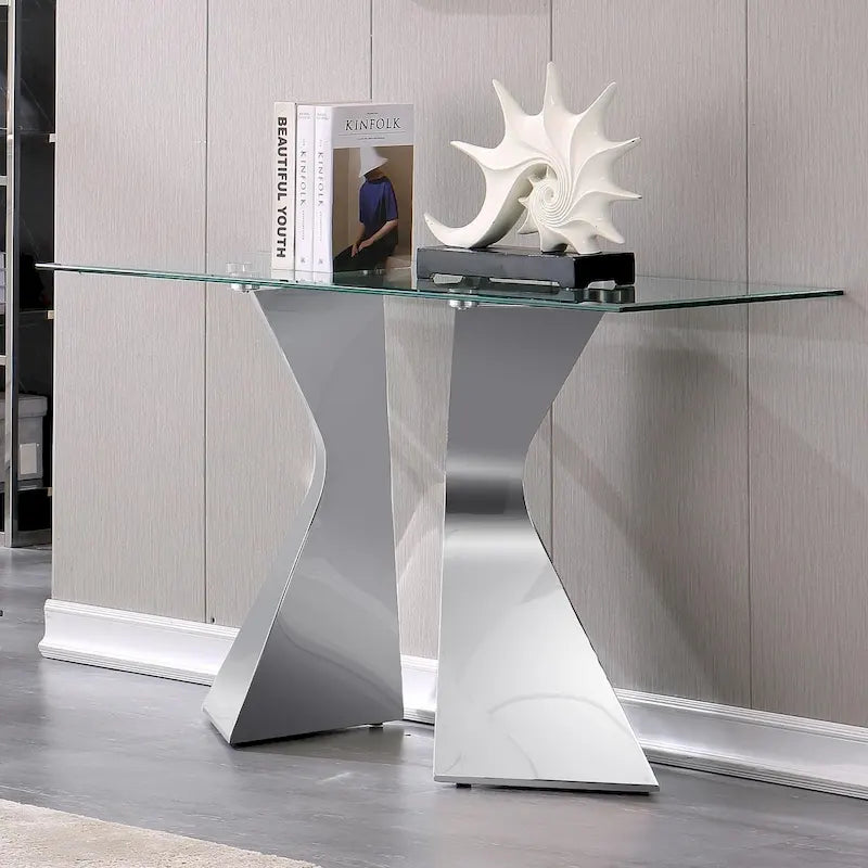 Console rectangulaire en verre de 51 pouces avec pieds en métal