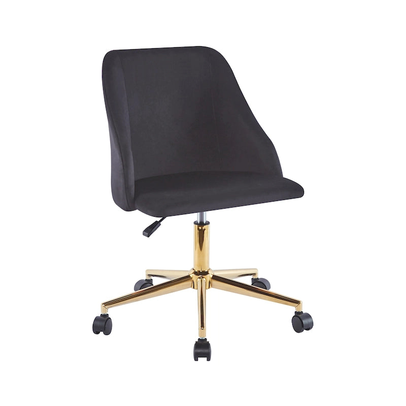 Chaise de bureau pivotante avec revêtement en velours et pieds en chrome doré