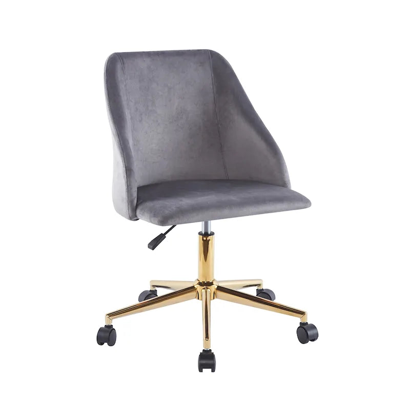 Chaise de bureau pivotante avec revêtement en velours et pieds en chrome doré