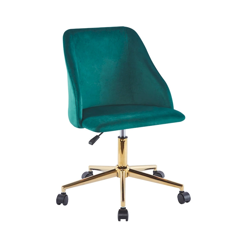 Chaise de bureau pivotante avec revêtement en velours et pieds en chrome doré