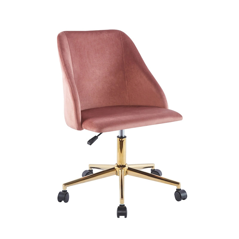 Chaise de bureau pivotante avec revêtement en velours et pieds en chrome doré