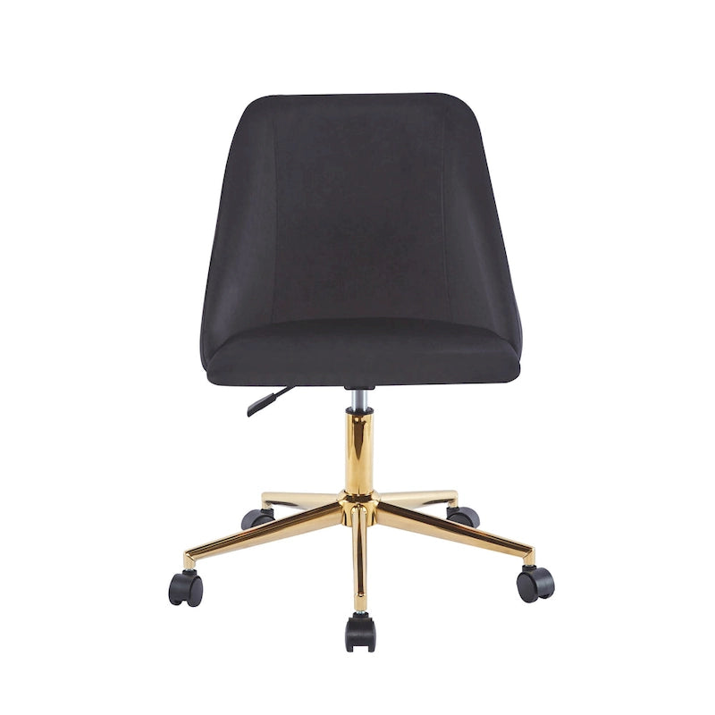 Chaise de bureau pivotante avec revêtement en velours et pieds en chrome doré