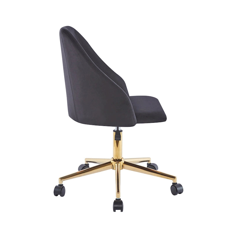 Chaise de bureau pivotante avec revêtement en velours et pieds en chrome doré