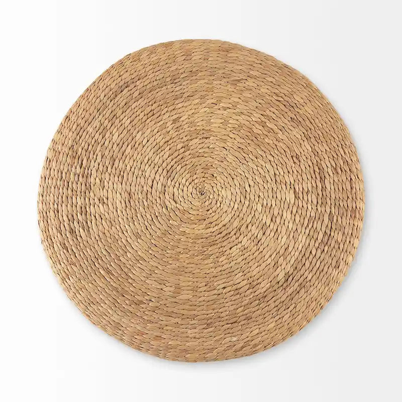 Pouf rond en jonc de mer rayé marron