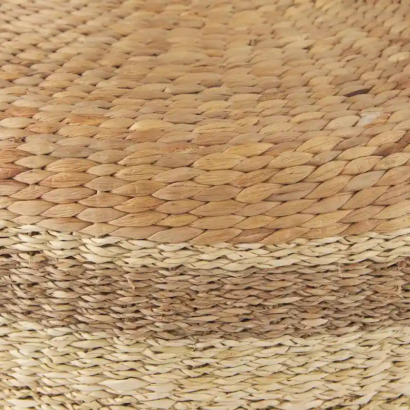Pouf rond en jonc de mer rayé marron