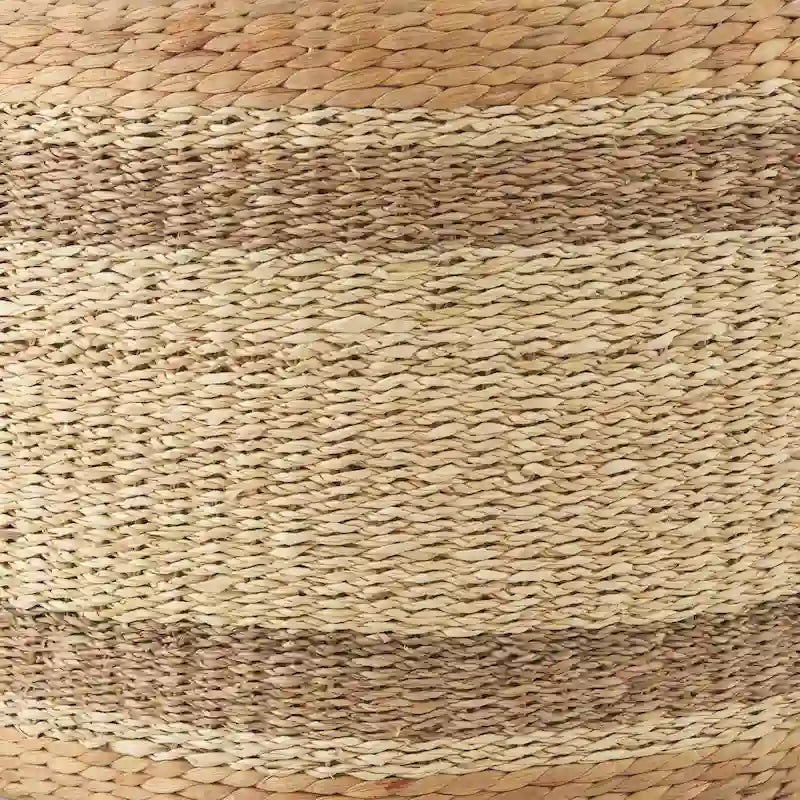 Pouf rond en jonc de mer rayé marron