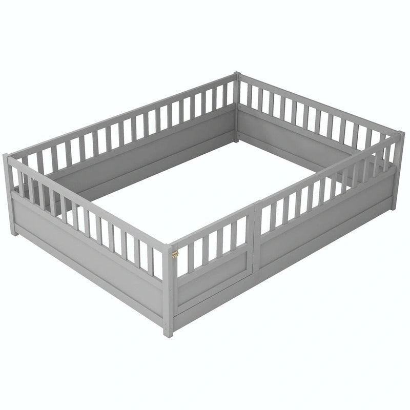 Lit au sol pour enfant avec cadre clôturé – Grand lit double et lit simple