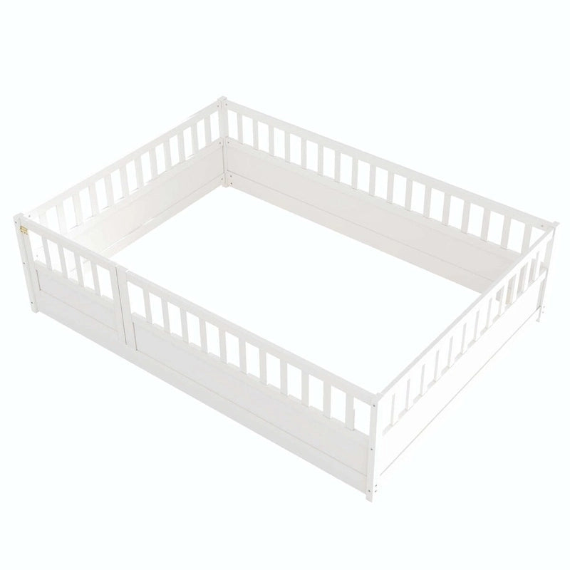 Lit au sol pour enfant avec cadre clôturé – Grand lit double et lit simple