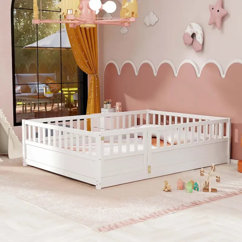 Lit au sol pour enfant avec cadre clôturé – Grand lit double et lit simple
