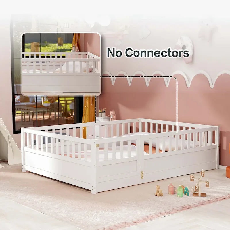 Lit au sol pour enfant avec cadre clôturé – Grand lit double et lit simple