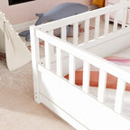 Lit au sol pour enfant avec cadre clôturé – Grand lit double et lit simple
